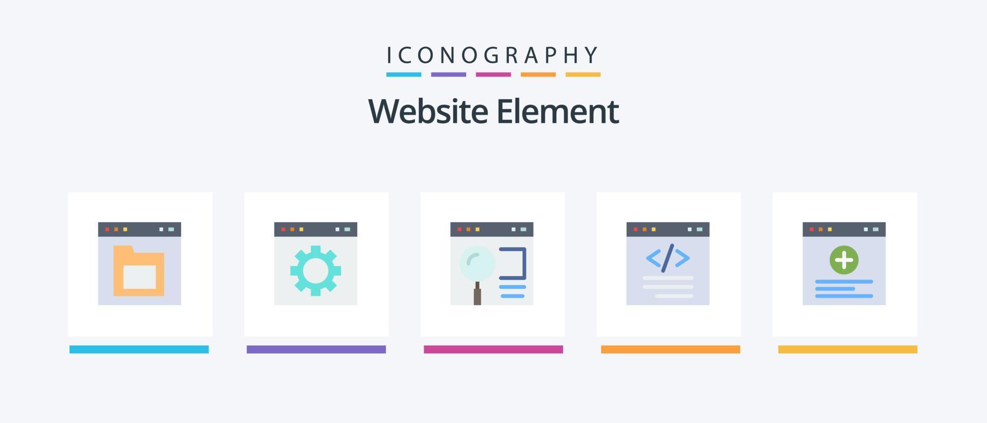 Website Element Flat 5 Icon Pack Including coding. browser. page. web. page. Creative Icons Design vector