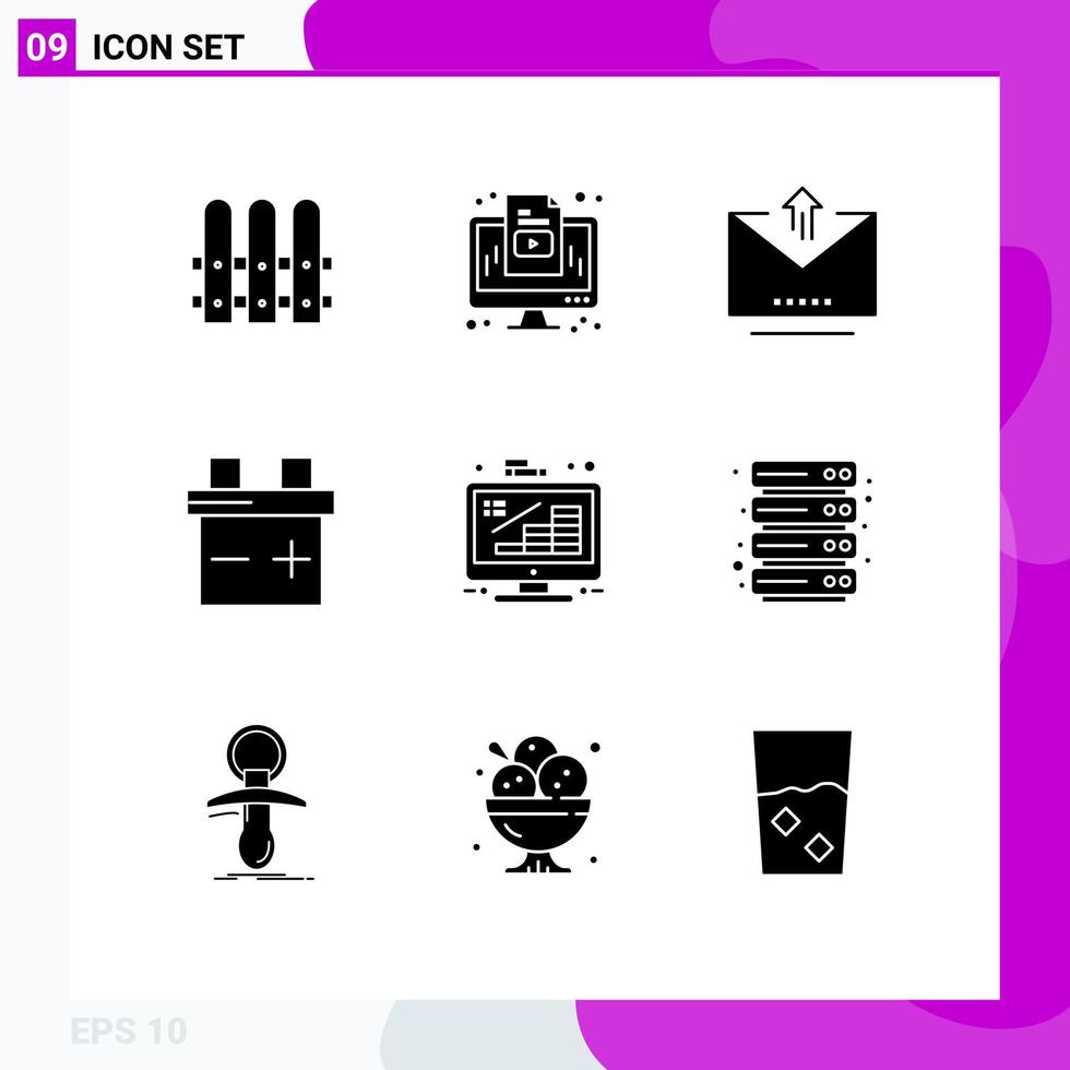 Editable Vector Line Pack of 9 Simple Solid Glyphs of management finance letter coins car Editable Vector Design Elements