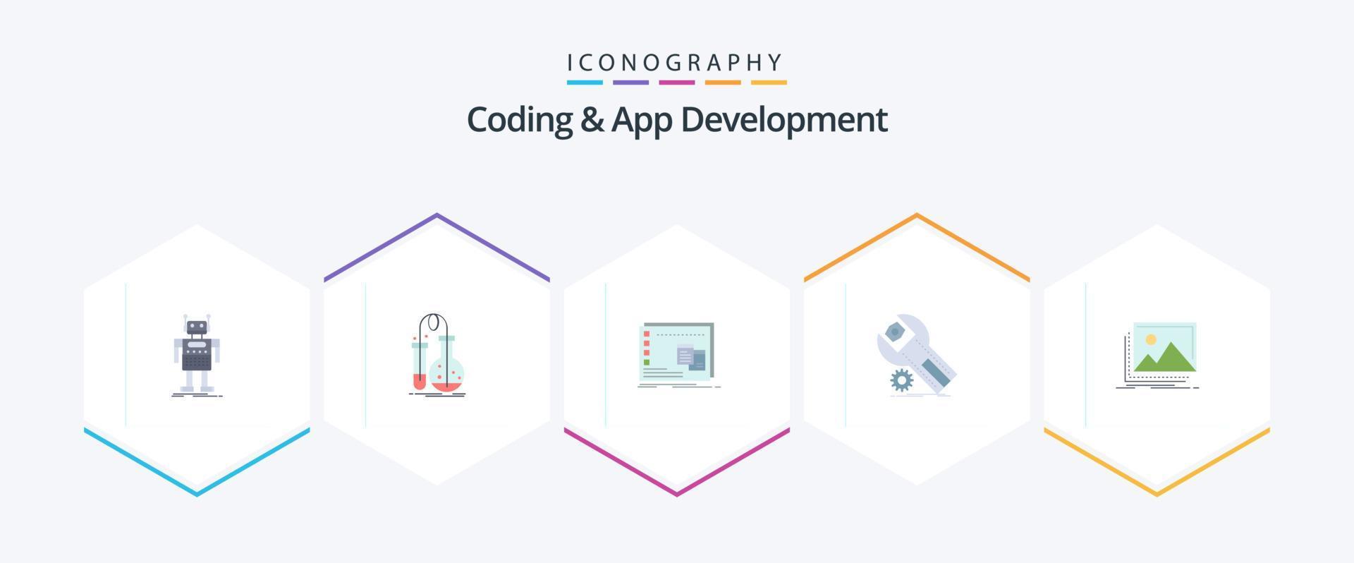 Coding And App Development 25 Flat icon pack including app. program. lab. os. mac vector