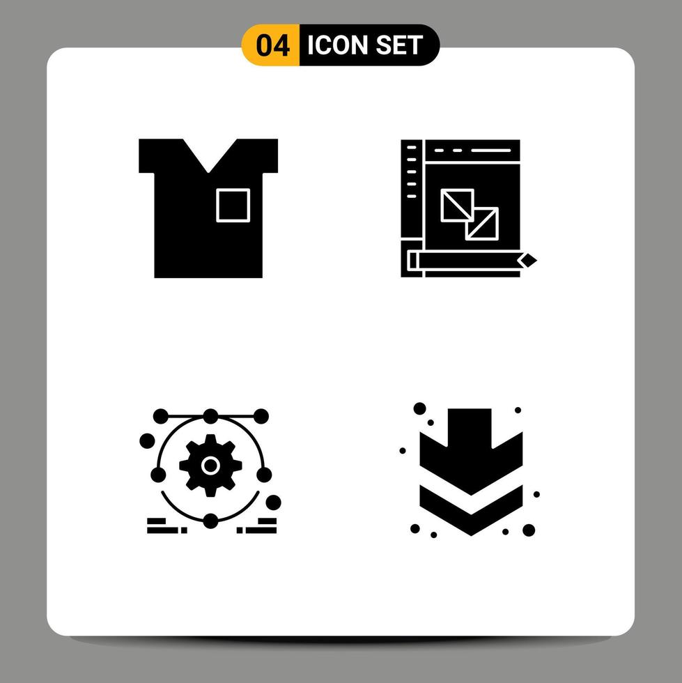 paquete de 4 signos y símbolos de glifos sólidos modernos para medios de impresión web, como el desarrollo de camisas de planificación de ropa, elementos de diseño de vectores editables de diseño web