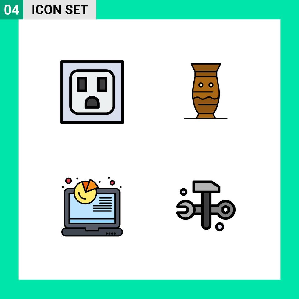 4 Universal Filledline Flat Colors Set for Web and Mobile Applications electric report culture indian analytics Editable Vector Design Elements