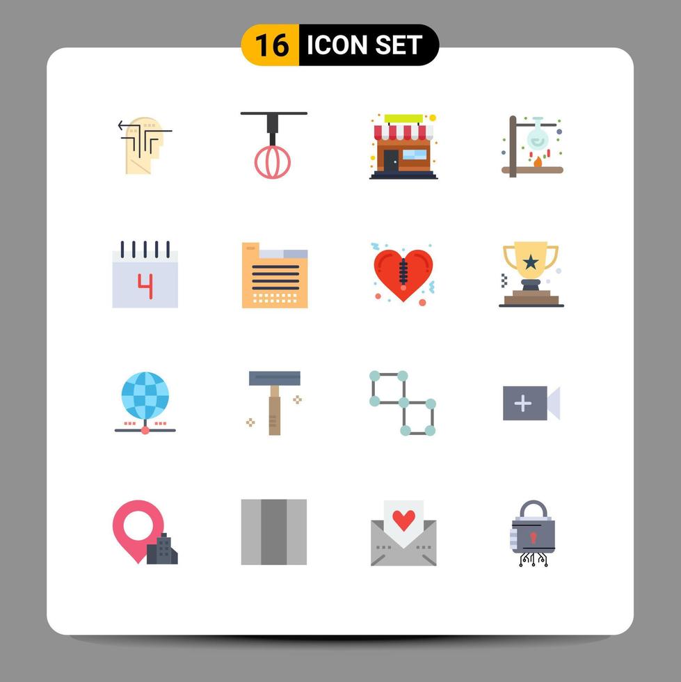 Modern Set of 16 Flat Colors and symbols such as calendar laboratory whisk heat chemical Editable Pack of Creative Vector Design Elements