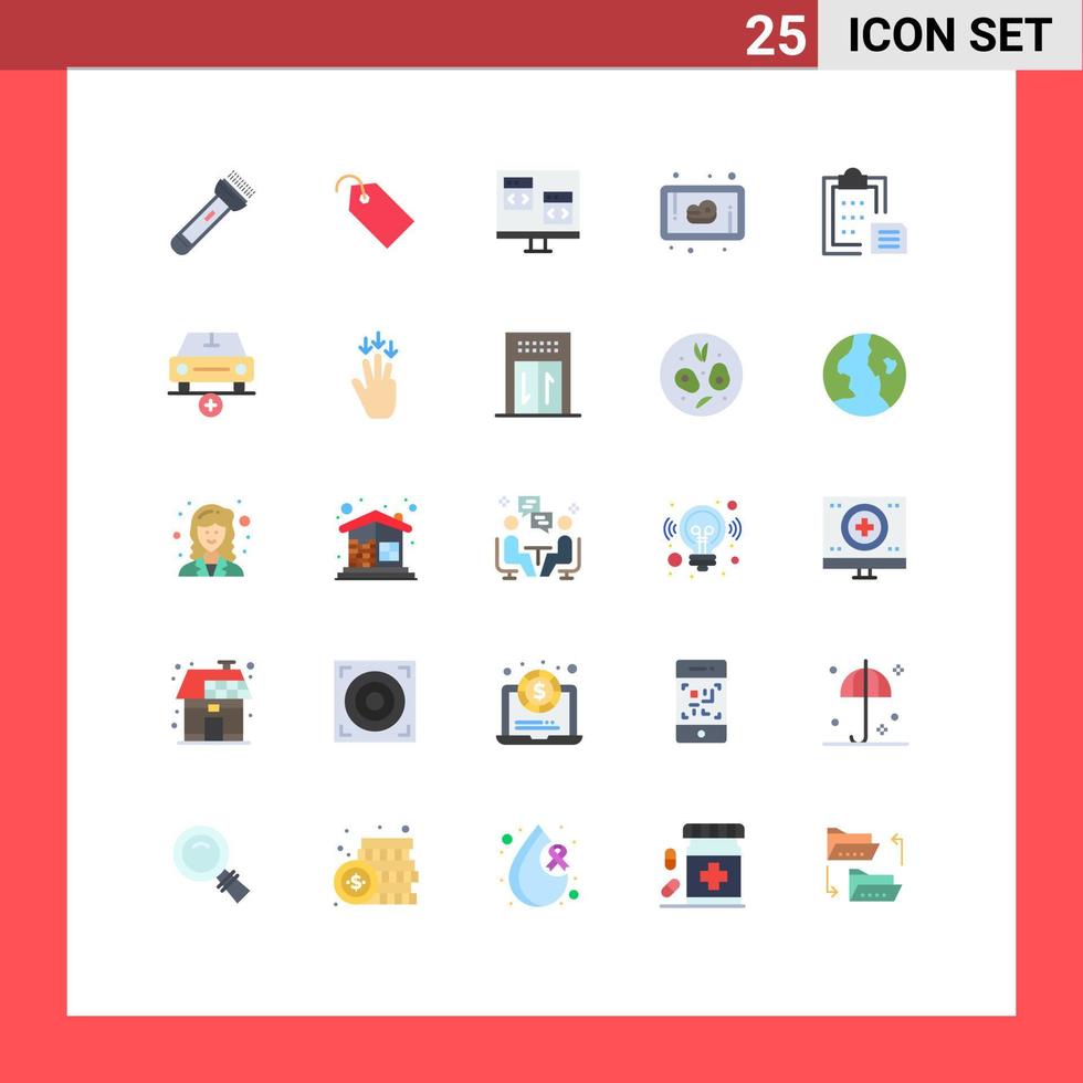 Group of 25 Modern Flat Colors Set for clipboard meat ticket beef develop Editable Vector Design Elements