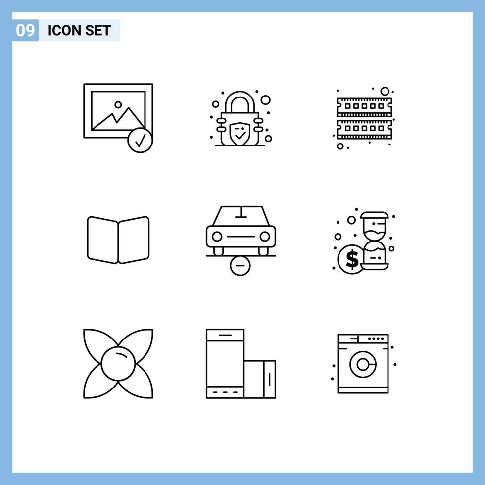 Group of 9 Outlines Signs and Symbols for less car hardware cover page Editable Vector Design Elements