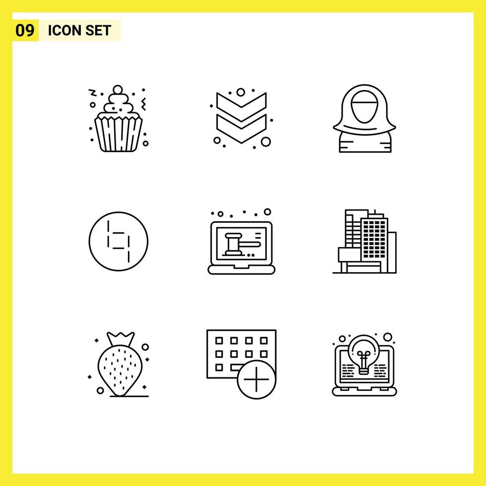 9 Universal Outlines Set for Web and Mobile Applications auction crypto arab coin islam Editable Vector Design Elements