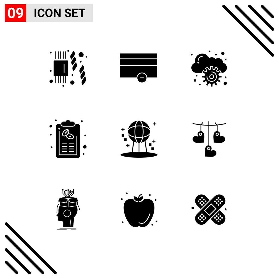 Mobile Interface Solid Glyph Set of 9 Pictograms of space astronomy computing menu hand Editable Vector Design Elements