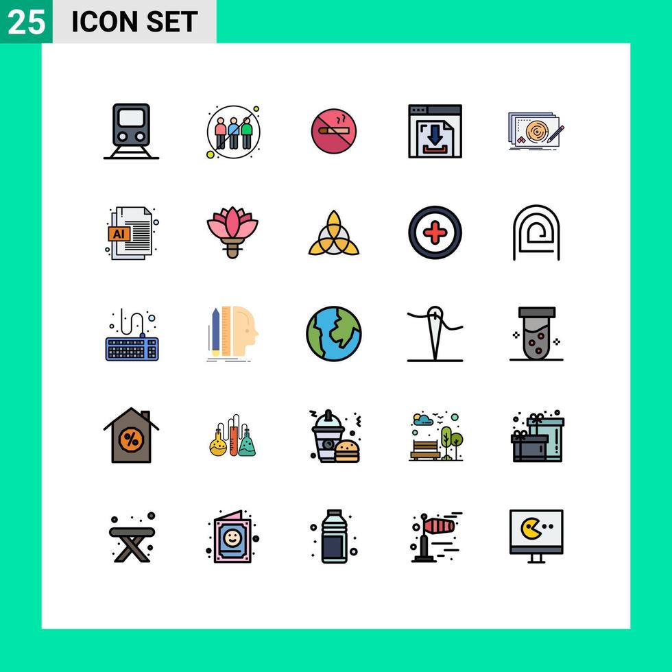 Universal Icon Symbols Group of 25 Modern Filled line Flat Colors of multimedia download infection arrows cigarette Editable Vector Design Elements