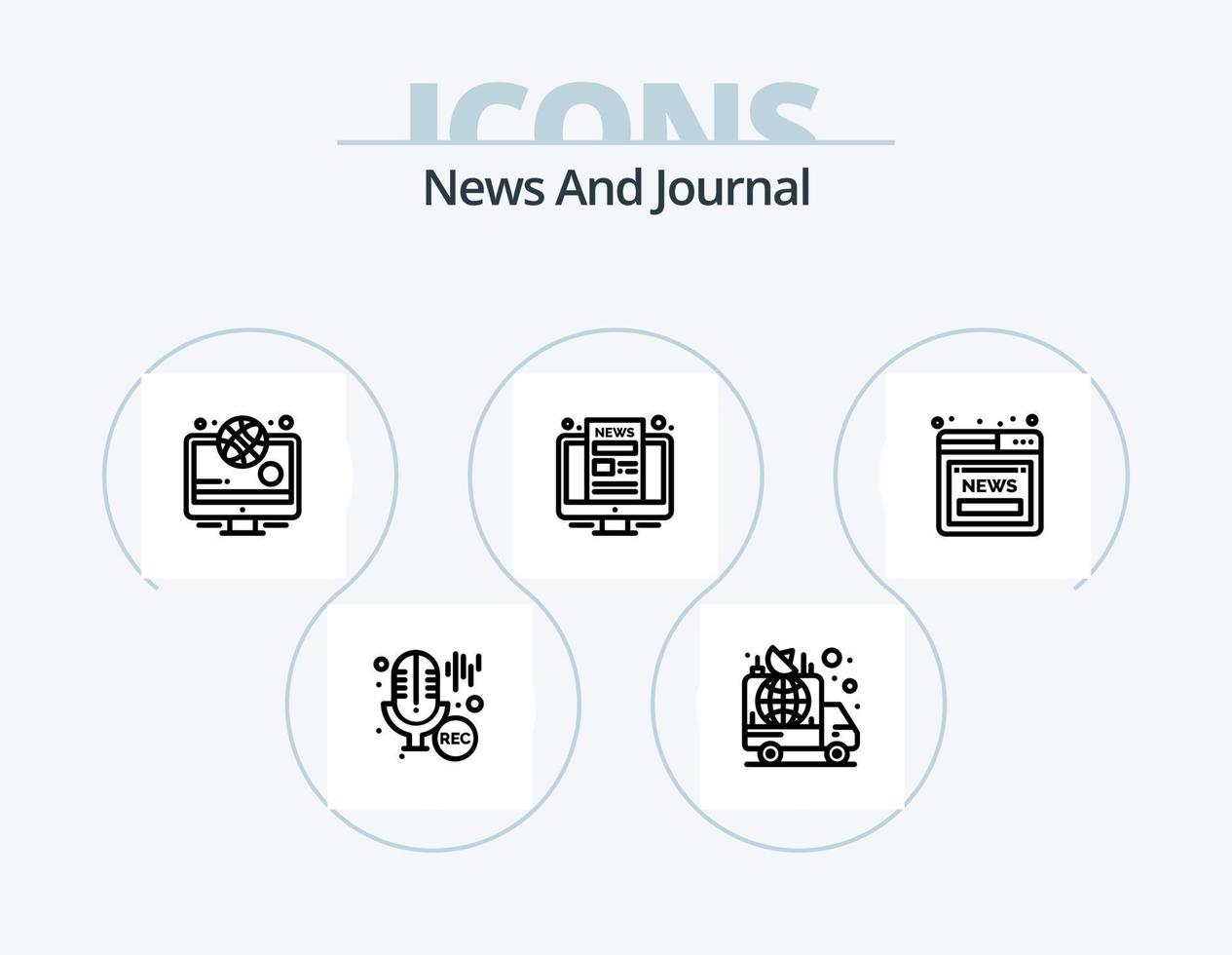 paquete de iconos de línea de noticias 5 diseño de iconos. artículo. bloc. Noticias. reportero. micrófono vector