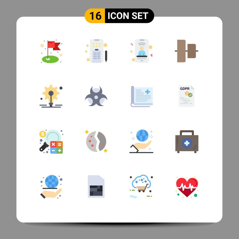 Mobile Interface Flat Color Set of 16 Pictograms of physic idea signal gear vertical Editable Pack of Creative Vector Design Elements
