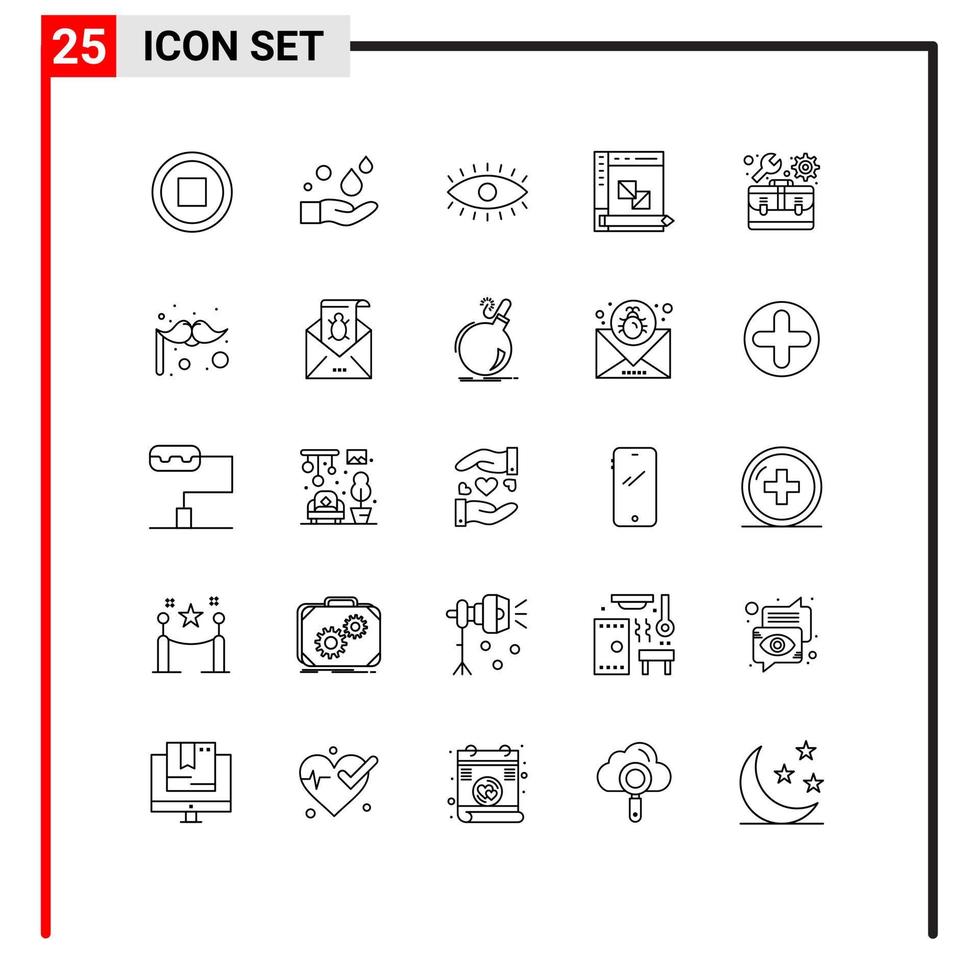 paquete de interfaz de usuario de 25 líneas básicas de panel de ojos de planificación de reparación desarrollar elementos de diseño vectorial editables vector