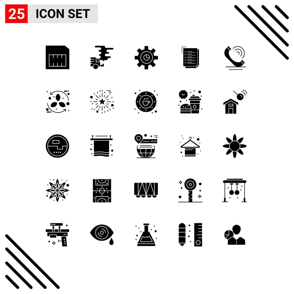 Solid Glyph Pack of 25 Universal Symbols of communication notepad graph work task check list Editable Vector Design Elements