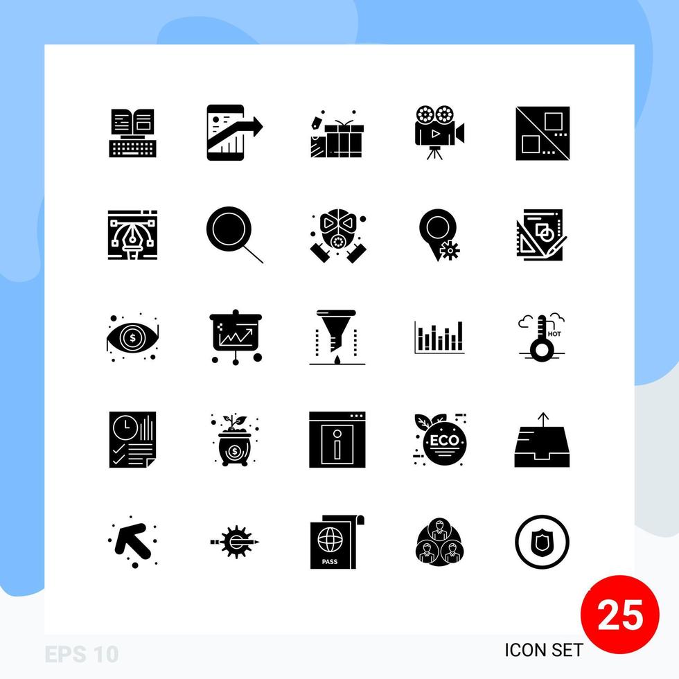 Group of 25 Solid Glyphs Signs and Symbols for cross projector smartphone film camera wedding Editable Vector Design Elements