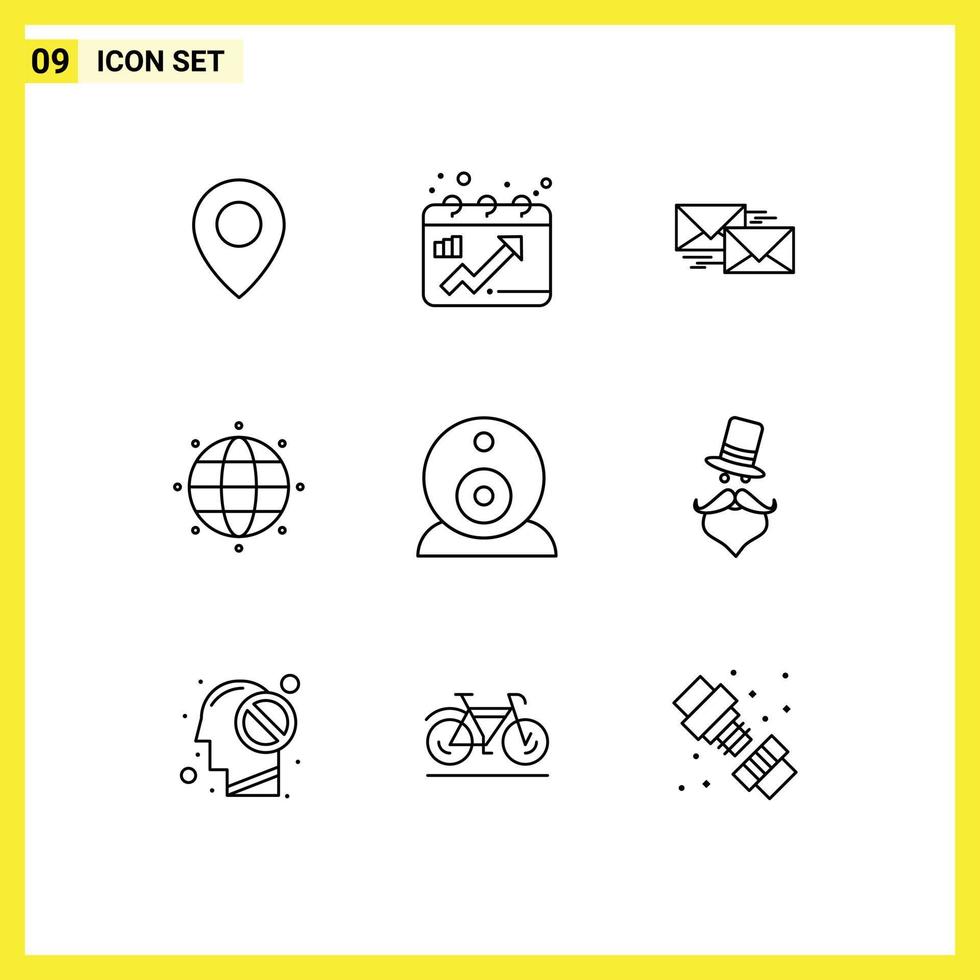 Pack of 9 creative Outlines of surveillance world reply globe letter Editable Vector Design Elements