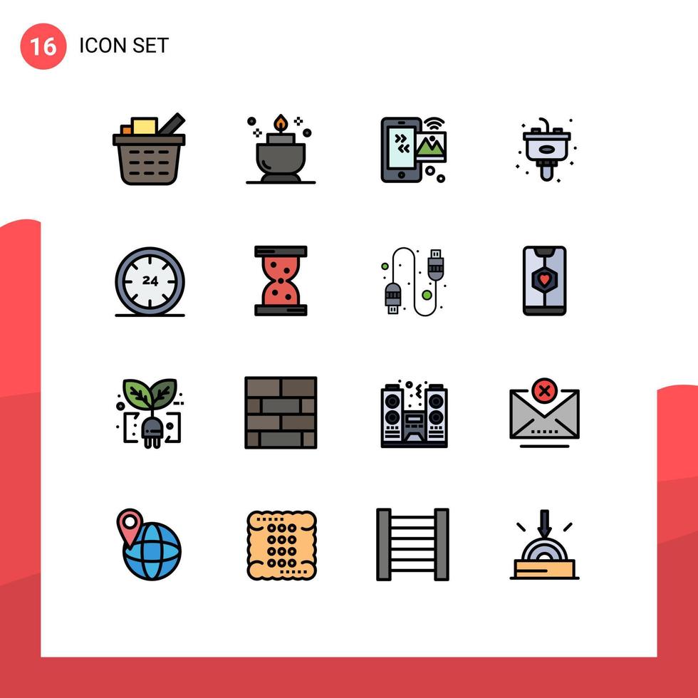 User Interface Pack of 16 Basic Flat Color Filled Lines of day and internet of things sink garbage Editable Creative Vector Design Elements