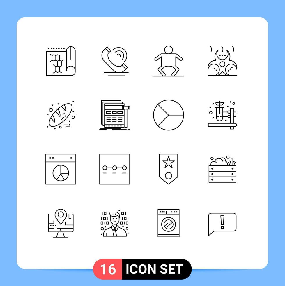 Set of 16 Modern UI Icons Symbols Signs for food baking baby infection contamination Editable Vector Design Elements