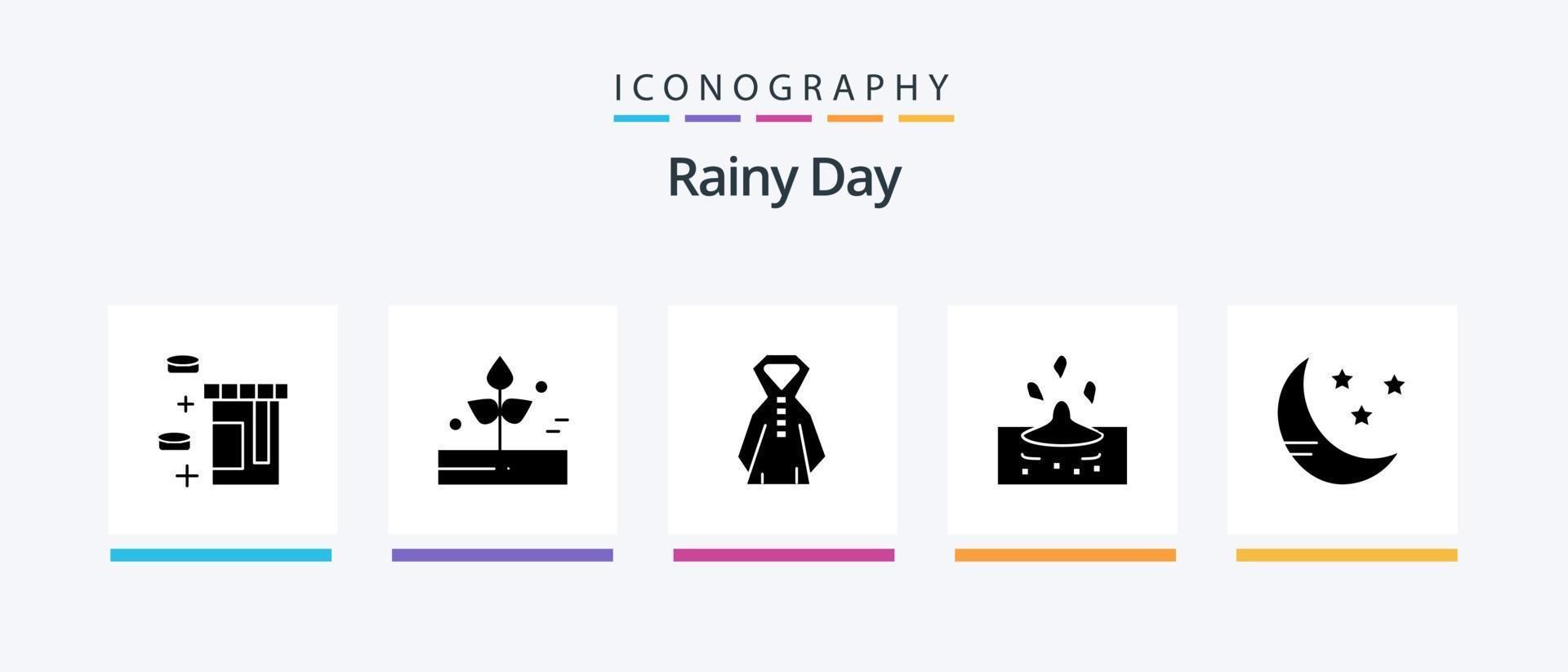 paquete de iconos de glifo lluvioso 5 que incluye el clima. luna. ropa. agua. lluvia. diseño de iconos creativos vector