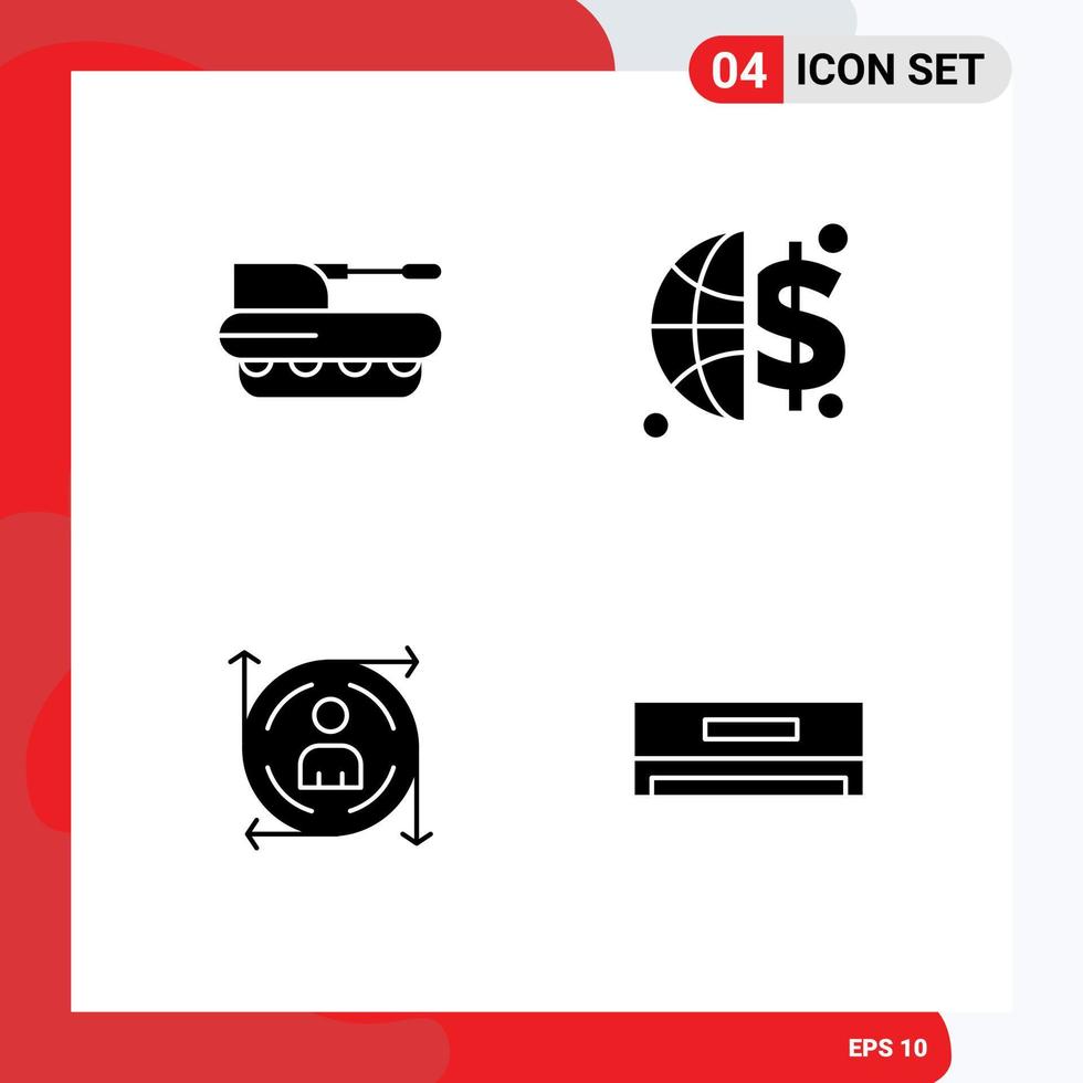 Set of 4 Modern UI Icons Symbols Signs for cannon predication panzer global invesment path Editable Vector Design Elements