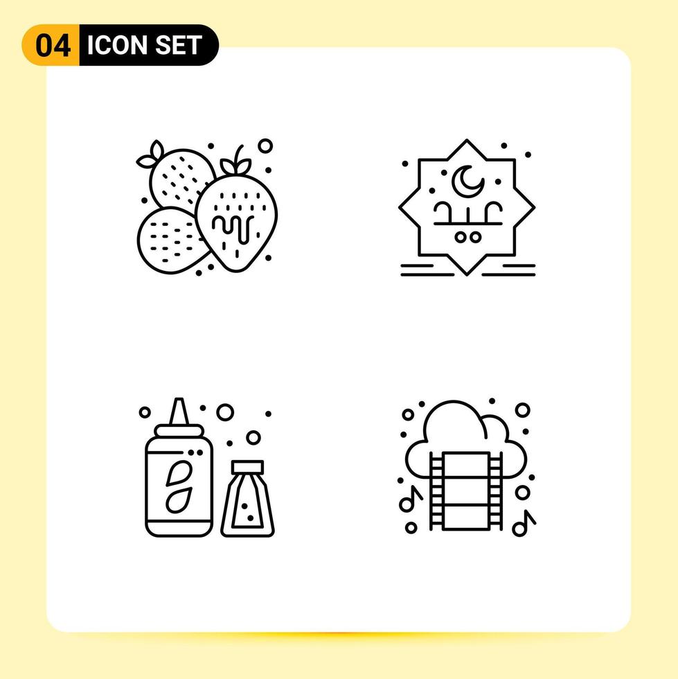 4 User Interface Line Pack of modern Signs and Symbols of pineapple water summer typography cloud Editable Vector Design Elements
