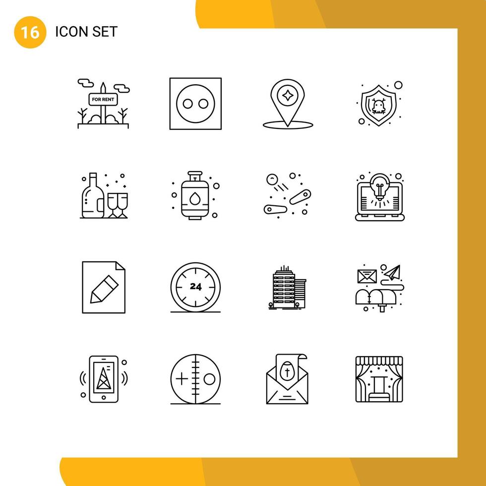 Pictogram Set of 16 Simple Outlines of alcohol security plug protect location Editable Vector Design Elements