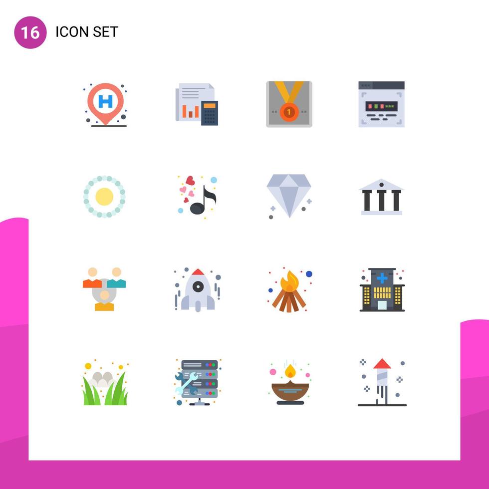 Modern Set of 16 Flat Colors Pictograph of code winner business star award Editable Pack of Creative Vector Design Elements