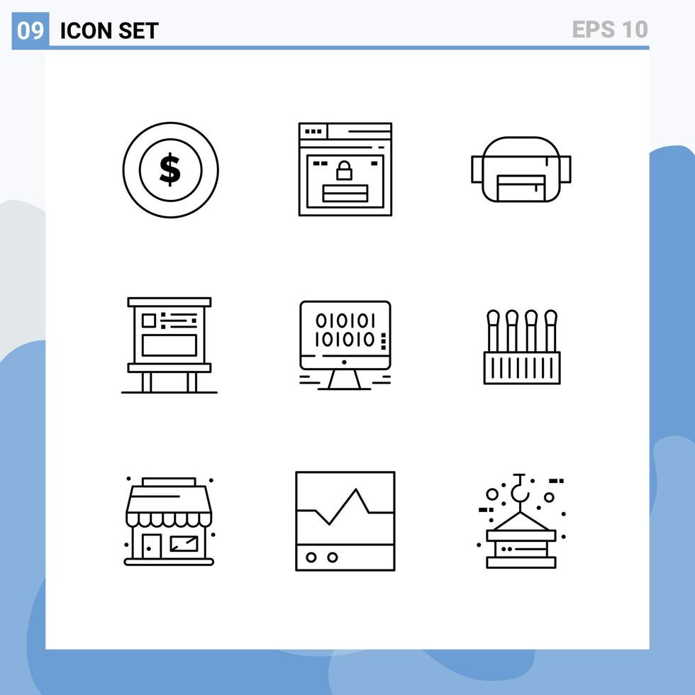 Set of 9 Modern UI Icons Symbols Signs for management data bag pubic billboard Editable Vector Design Elements