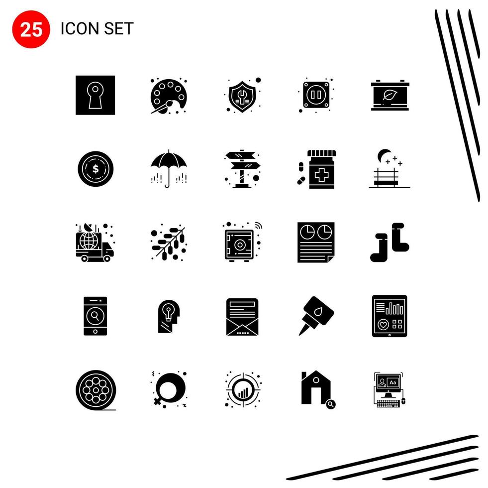Solid Glyph Pack of 25 Universal Symbols of save socket fix electricity insurance Editable Vector Design Elements