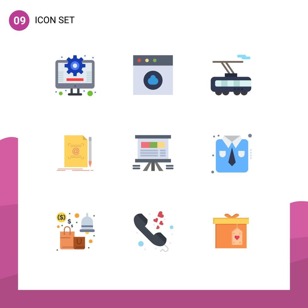 Universal Icon Symbols Group of 9 Modern Flat Colors of presentation analytics train create text Editable Vector Design Elements