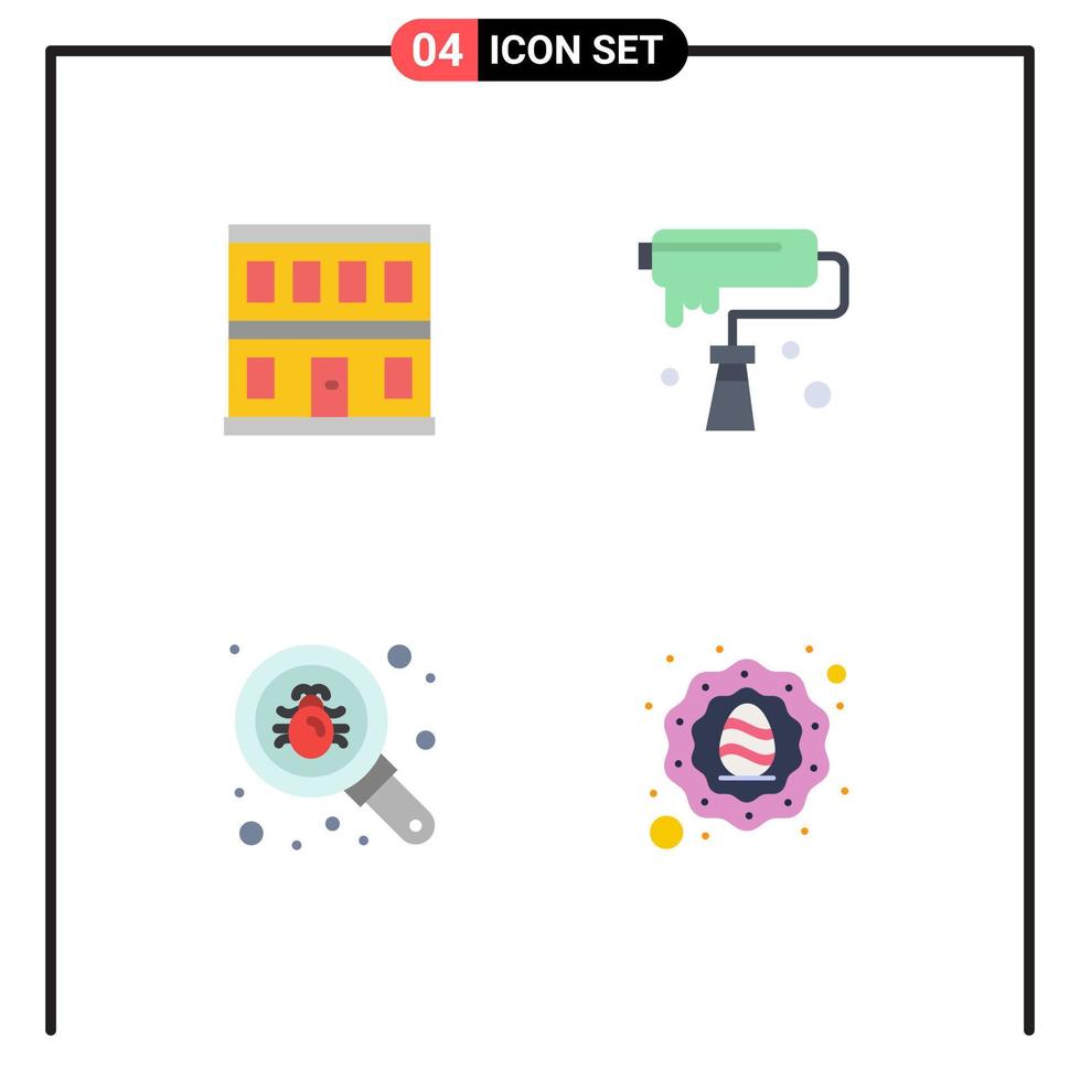 4 Universal Flat Icons Set for Web and Mobile Applications construction bug building creative search Editable Vector Design Elements