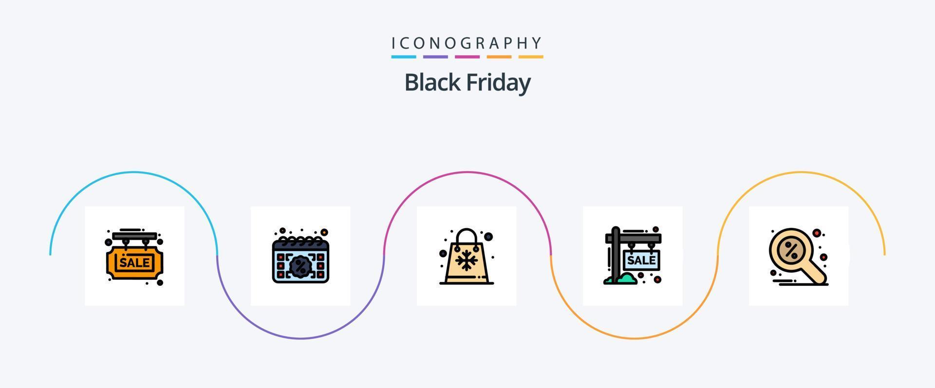 Black Friday Line Filled Flat 5 Icon Pack Including sale. board. day. shopping. season vector