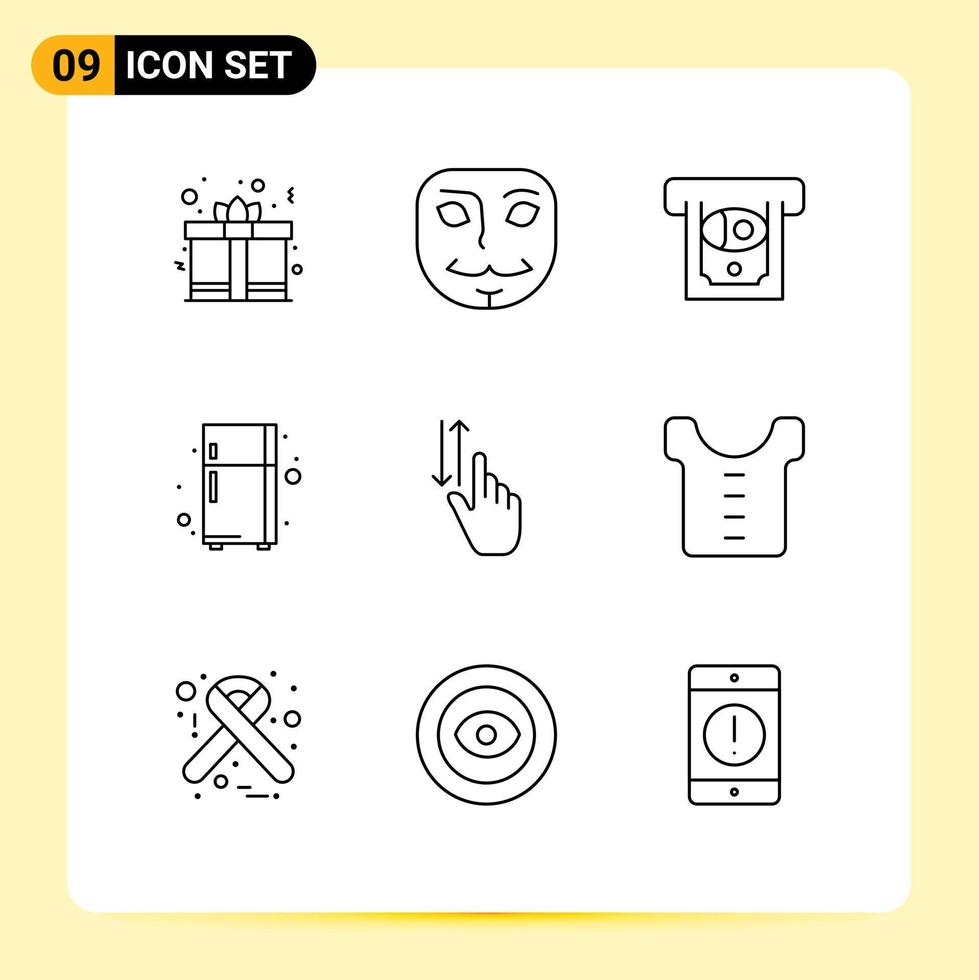 Group of 9 Modern Outlines Set for down hand cash gestures refrigerator Editable Vector Design Elements