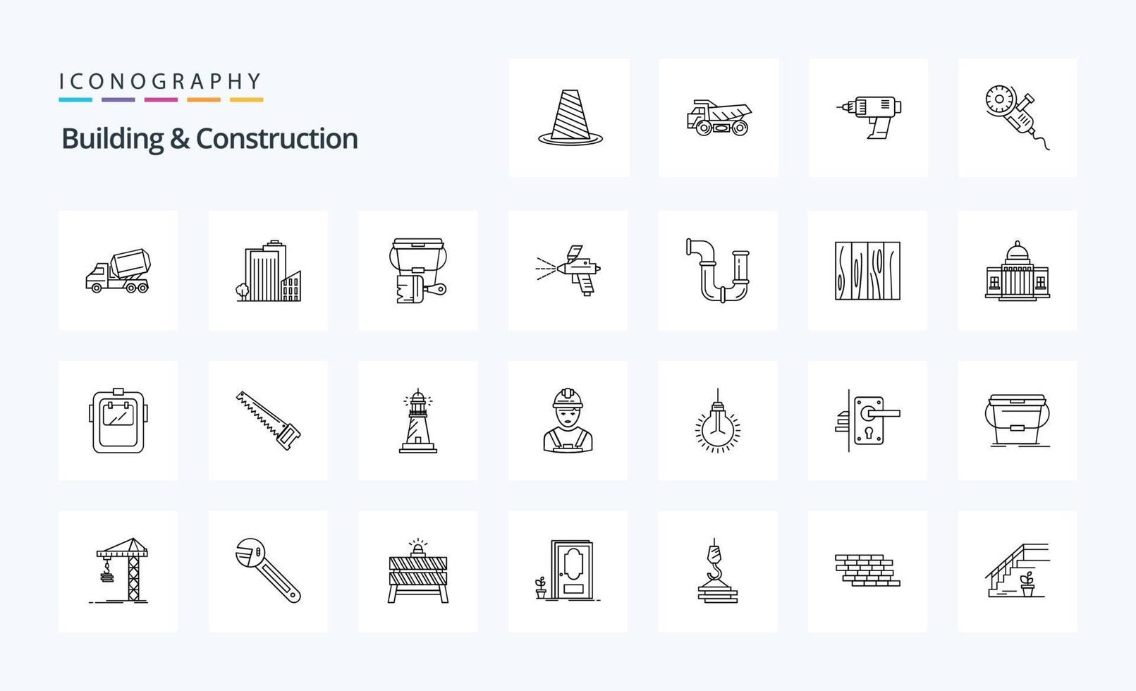 25 Building And Construction Line icon pack vector