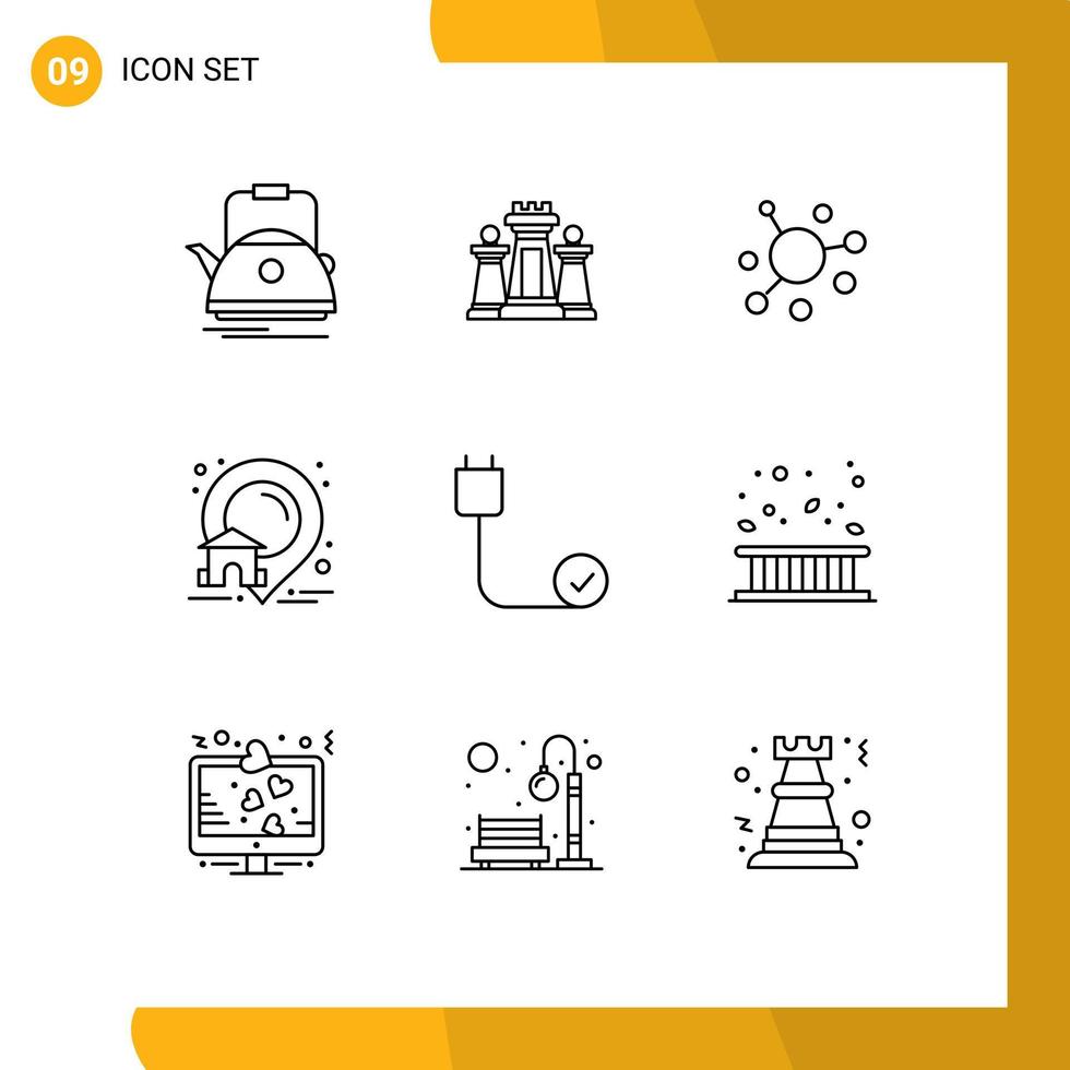 Group of 9 Modern Outlines Set for real house tactic estate crypto Editable Vector Design Elements