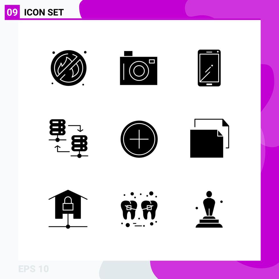 9 iconos creativos signos y símbolos modernos del círculo comparten elementos de diseño vectorial editables del servidor en rack del servidor del teléfono inteligente vector