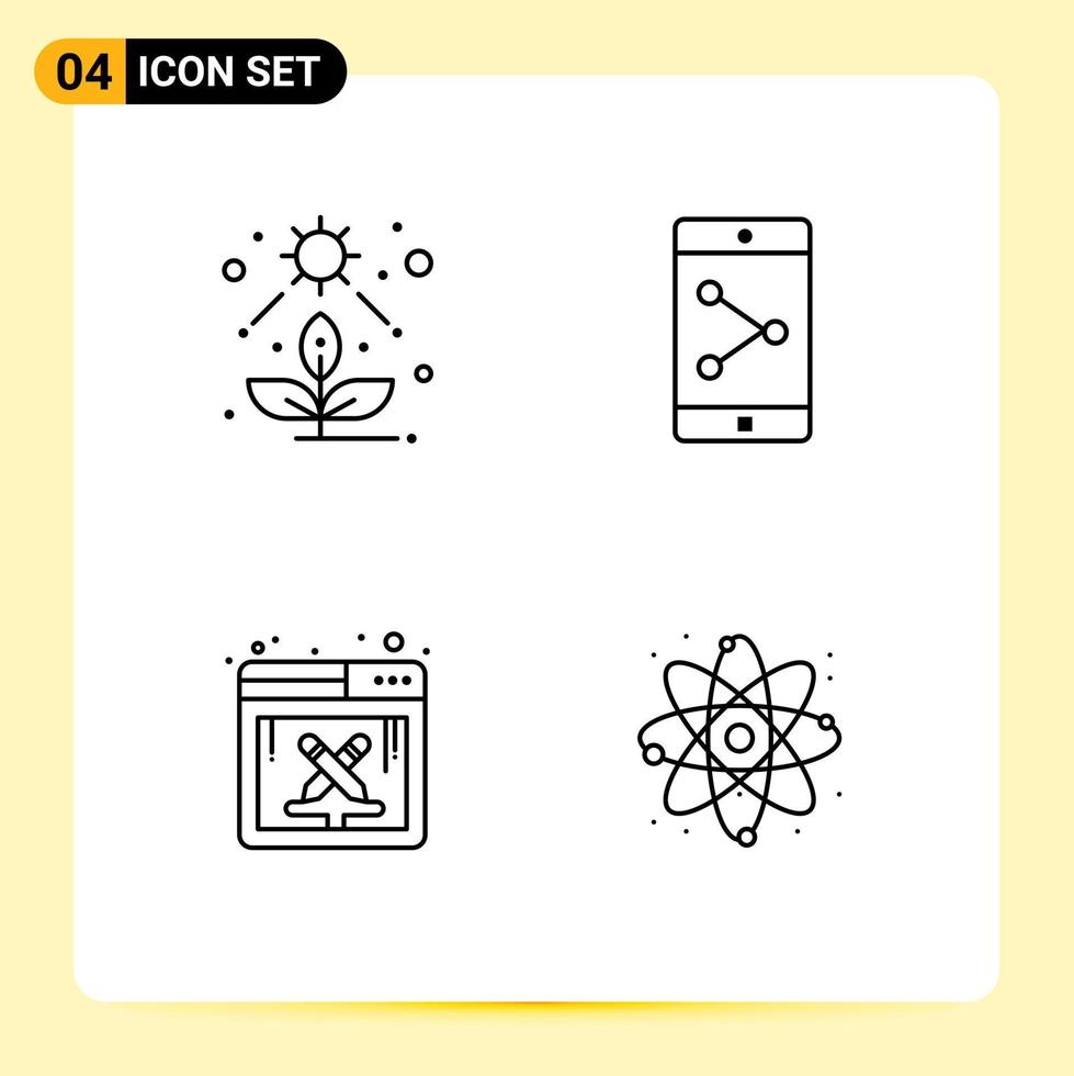 Modern Set of 4 Filledline Flat Colors and symbols such as direct software succulent mobile application atom Editable Vector Design Elements