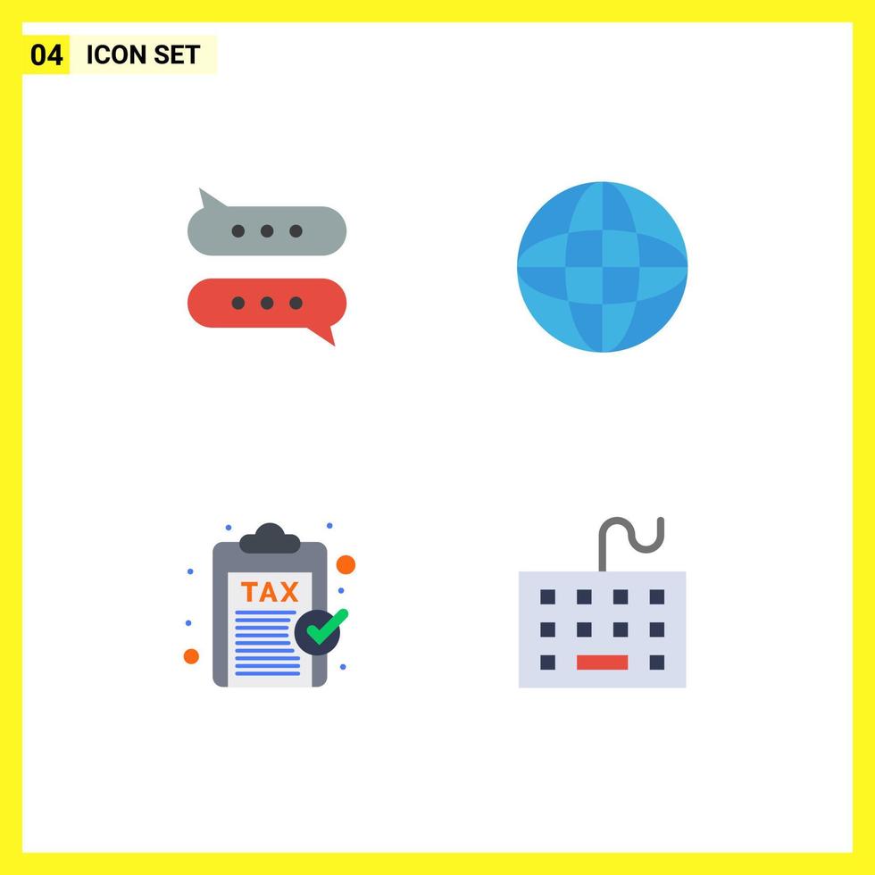 Set of 4 Modern UI Icons Symbols Signs for bubble excise chatting earth money Editable Vector Design Elements