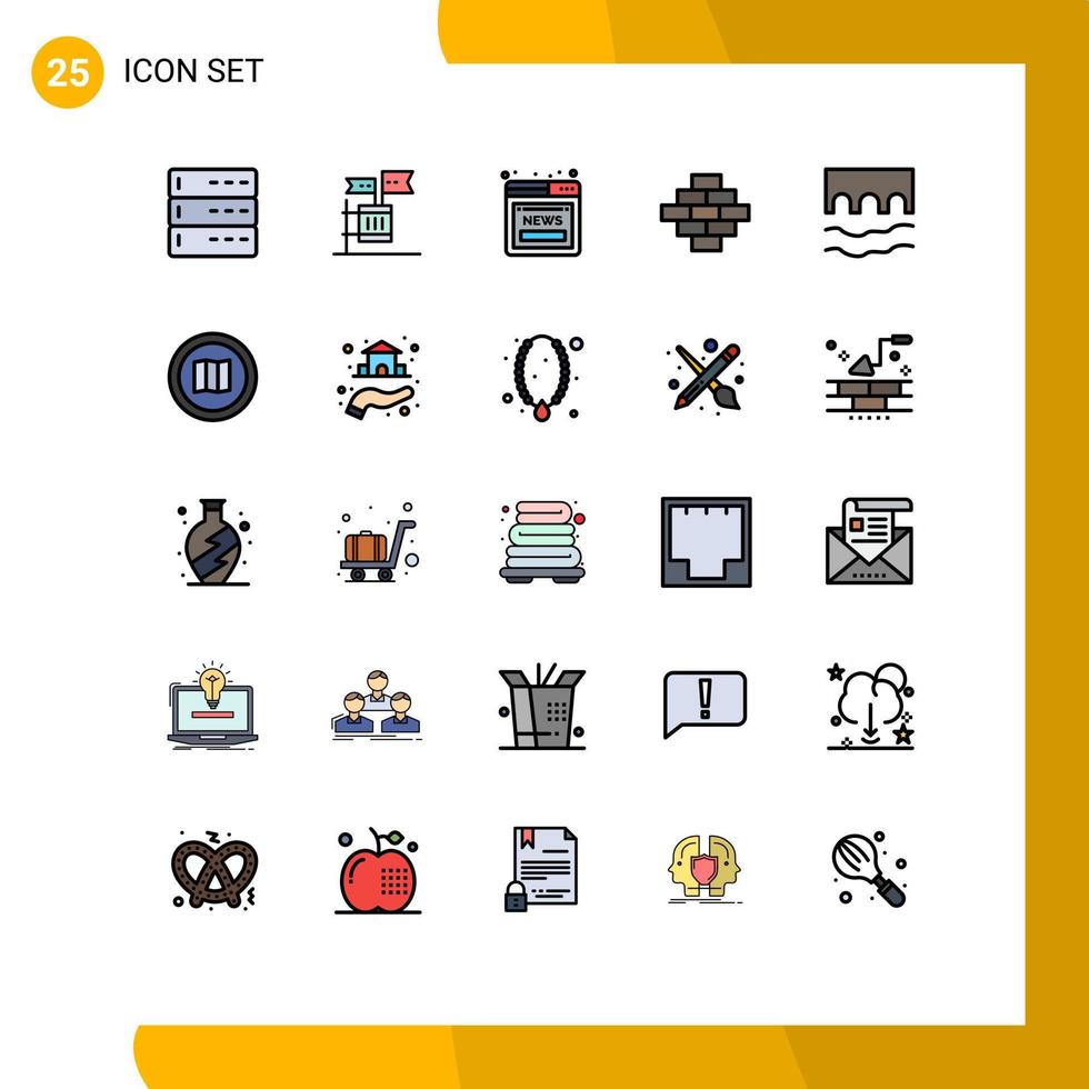 Group of 25 Filled line Flat Colors Signs and Symbols for cross construction junk building web Editable Vector Design Elements