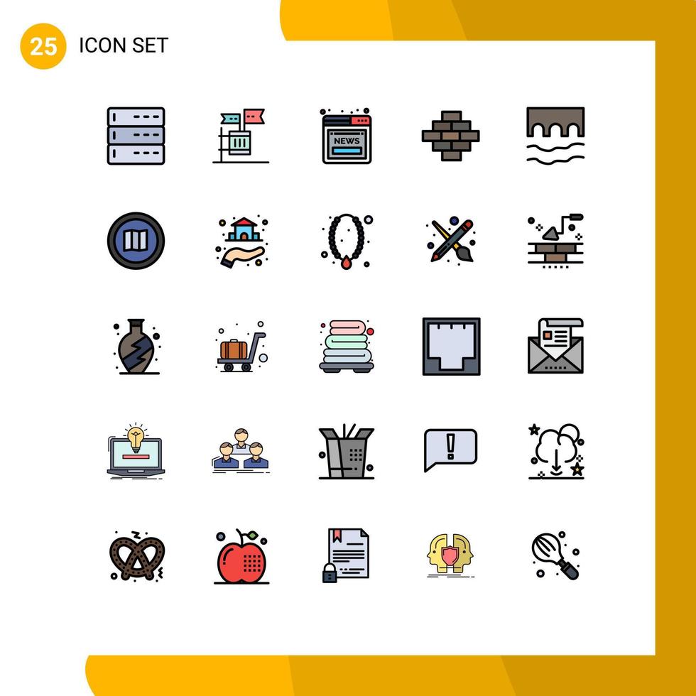 grupo de 25 signos y símbolos de colores planos de línea rellena para elementos de diseño vectorial editables web de construcción cruzada vector