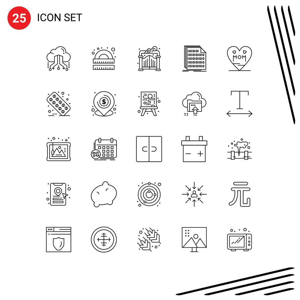 Universal Icon Symbols Group of 25 Modern Lines of document coding ruler code garden Editable Vector Design Elements