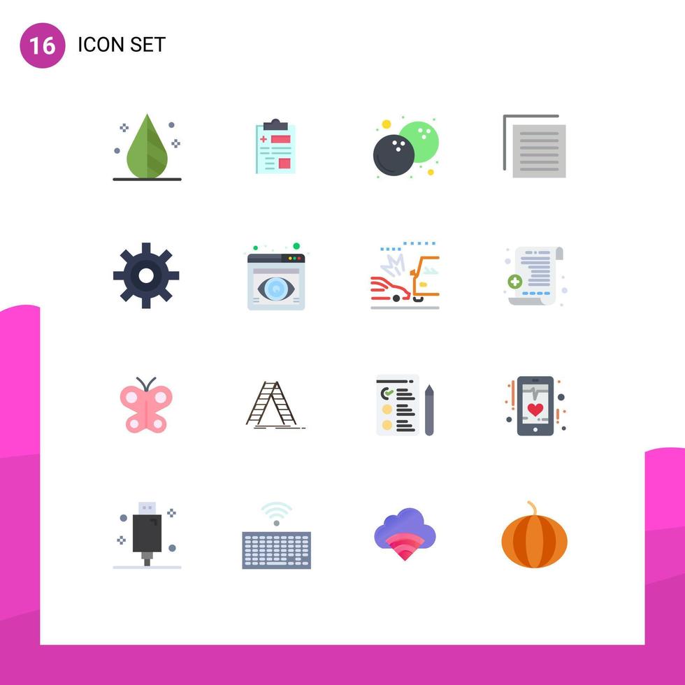 Mobile Interface Flat Color Set of 16 Pictograms of setting gear coconut interface file Editable Pack of Creative Vector Design Elements