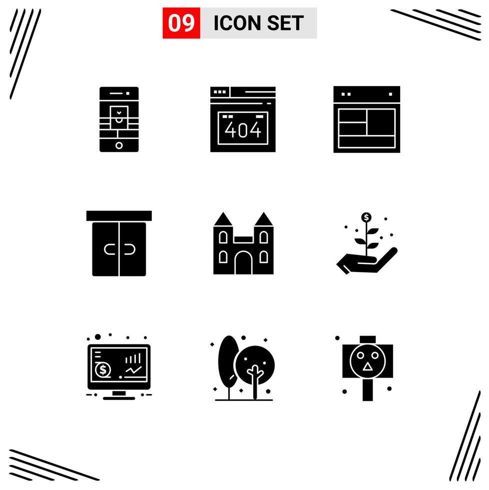 Pictogram Set of 9 Simple Solid Glyphs of big furniture design drawer website Editable Vector Design Elements