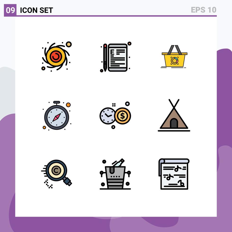 9 iconos creativos signos y símbolos modernos de reloj temporizador escuela cronómetro compras elementos de diseño vectorial editables vector