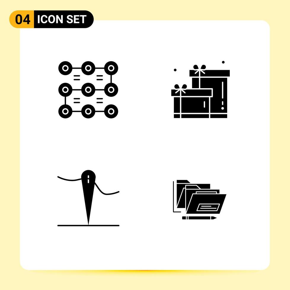 Solid Glyph Pack of Universal Symbols of lock sew security gift folder Editable Vector Design Elements