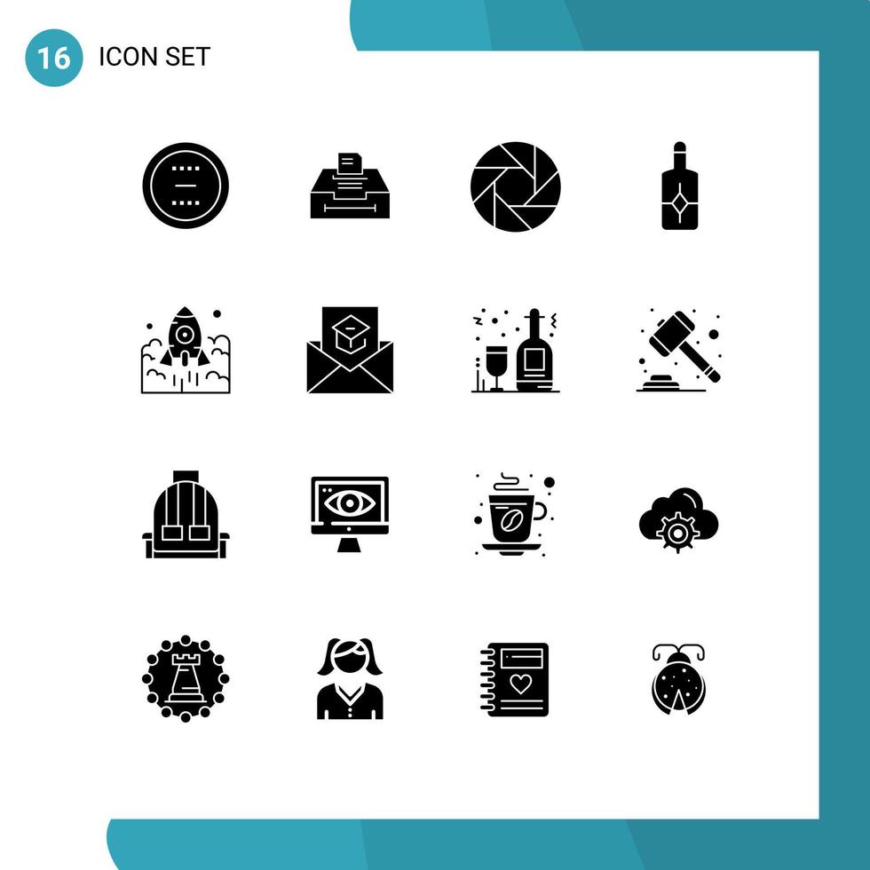 Modern Set of 16 Solid Glyphs and symbols such as rocket sunblock information cream photo Editable Vector Design Elements