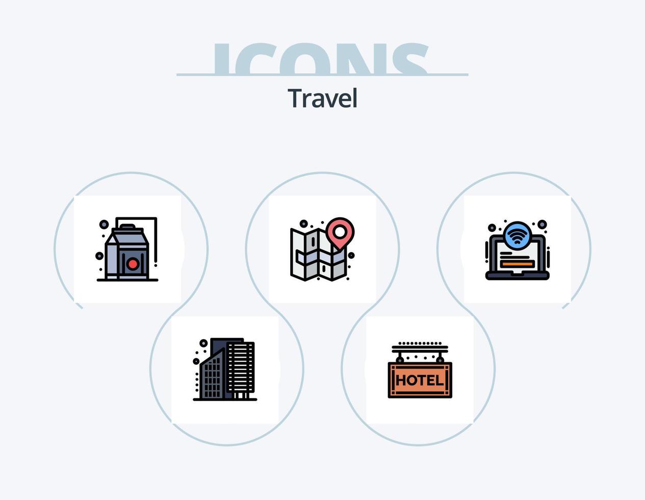 paquete de iconos llenos de línea de viaje 5 diseño de iconos. ruta. navegación. transportación. guía. acerca de vector