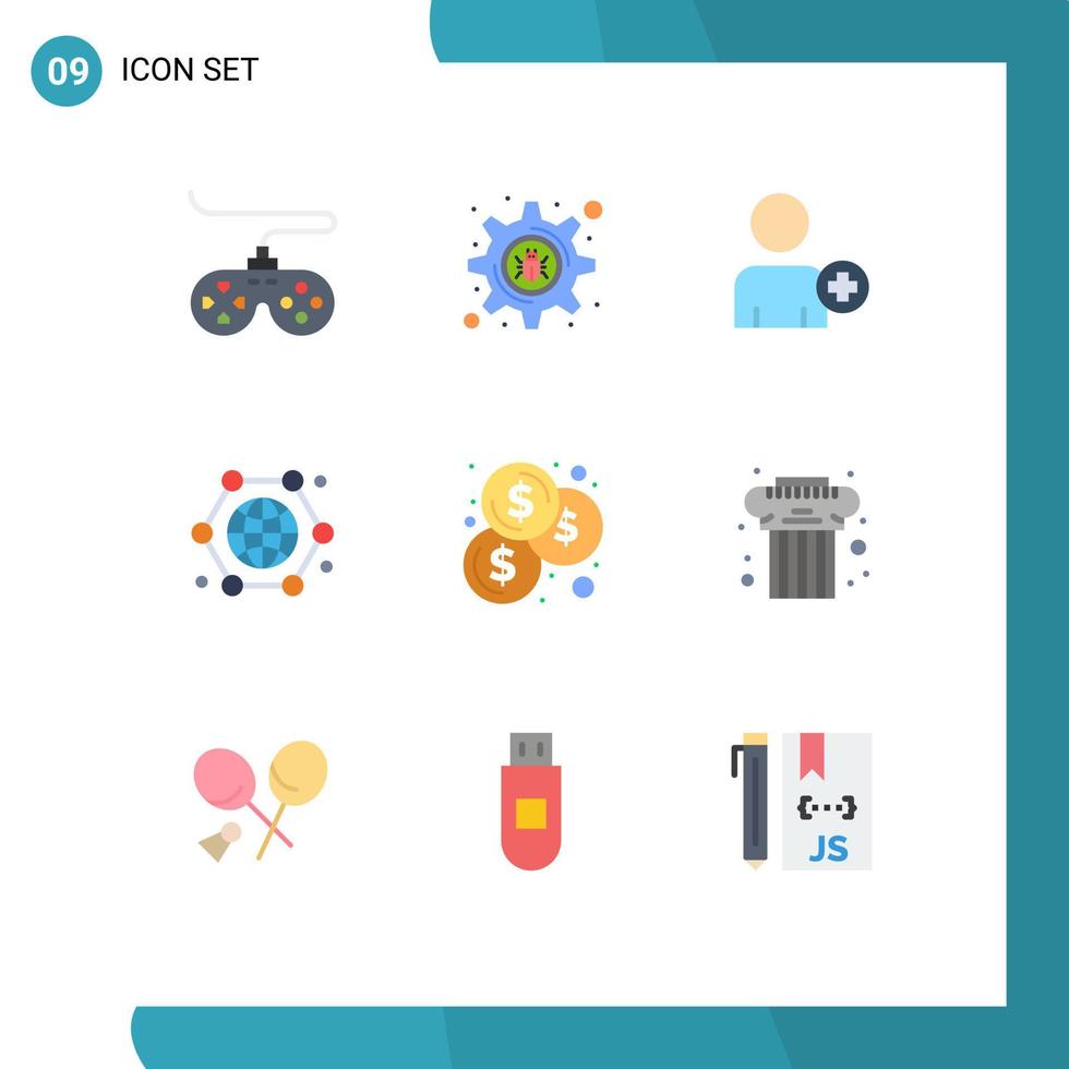 paquete de iconos vectoriales de stock de 9 signos y símbolos de línea para el presupuesto de inversión multimedia internet de las cosas globo elementos de diseño vectorial editables vector