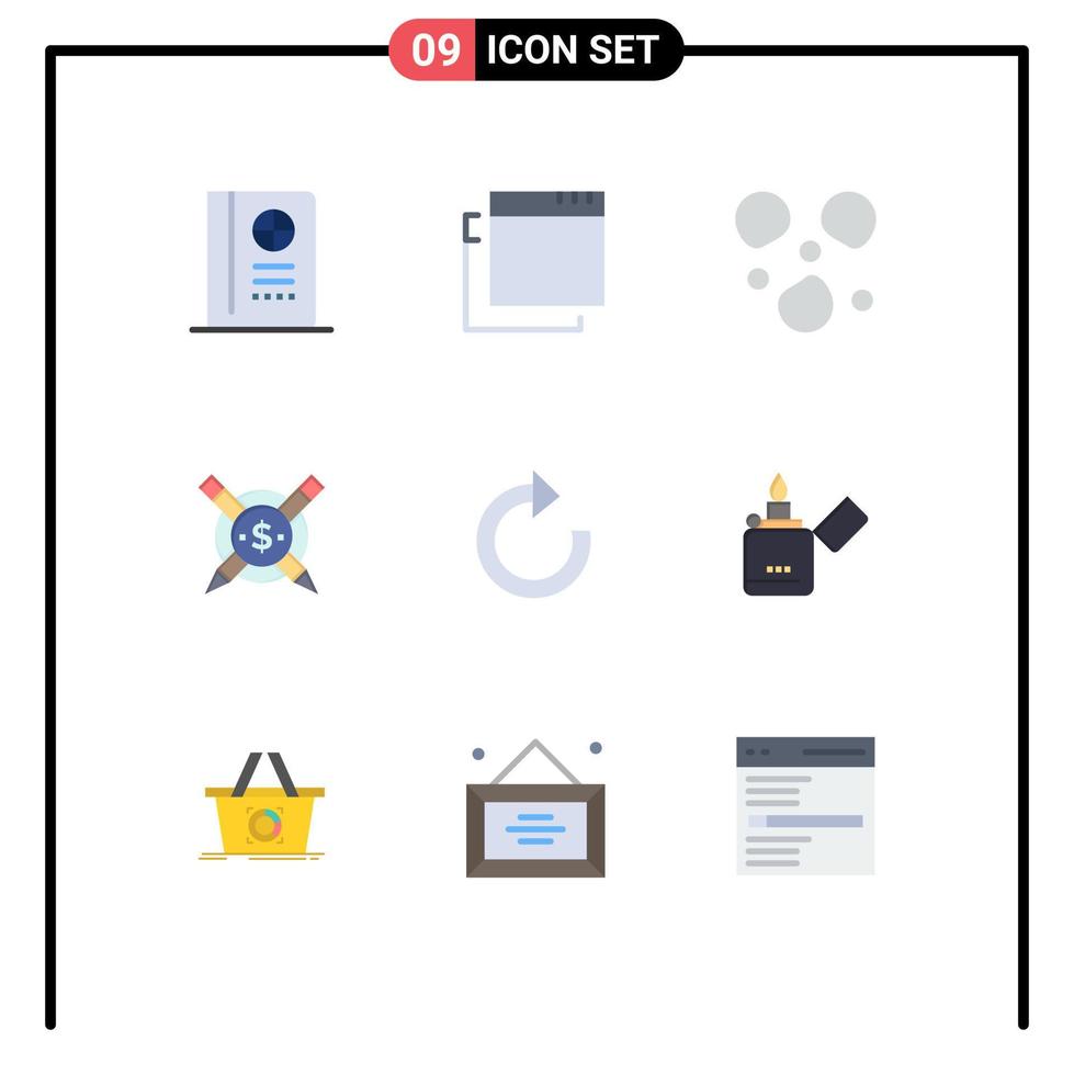 Modern Set of 9 Flat Colors Pictograph of smoking fire paid refresh arrow Editable Vector Design Elements