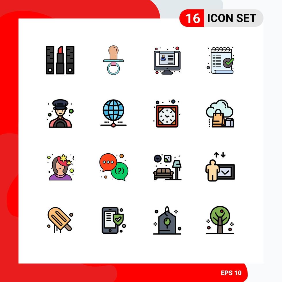 16 Flat Color Filled Line concept for Websites Mobile and Apps mark checklist pacifier check job application Editable Creative Vector Design Elements