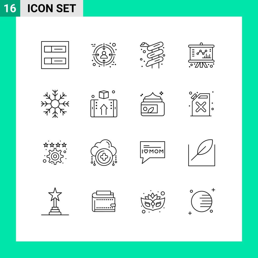 Set of 16 Commercial Outlines pack for weather flake water cold company Editable Vector Design Elements