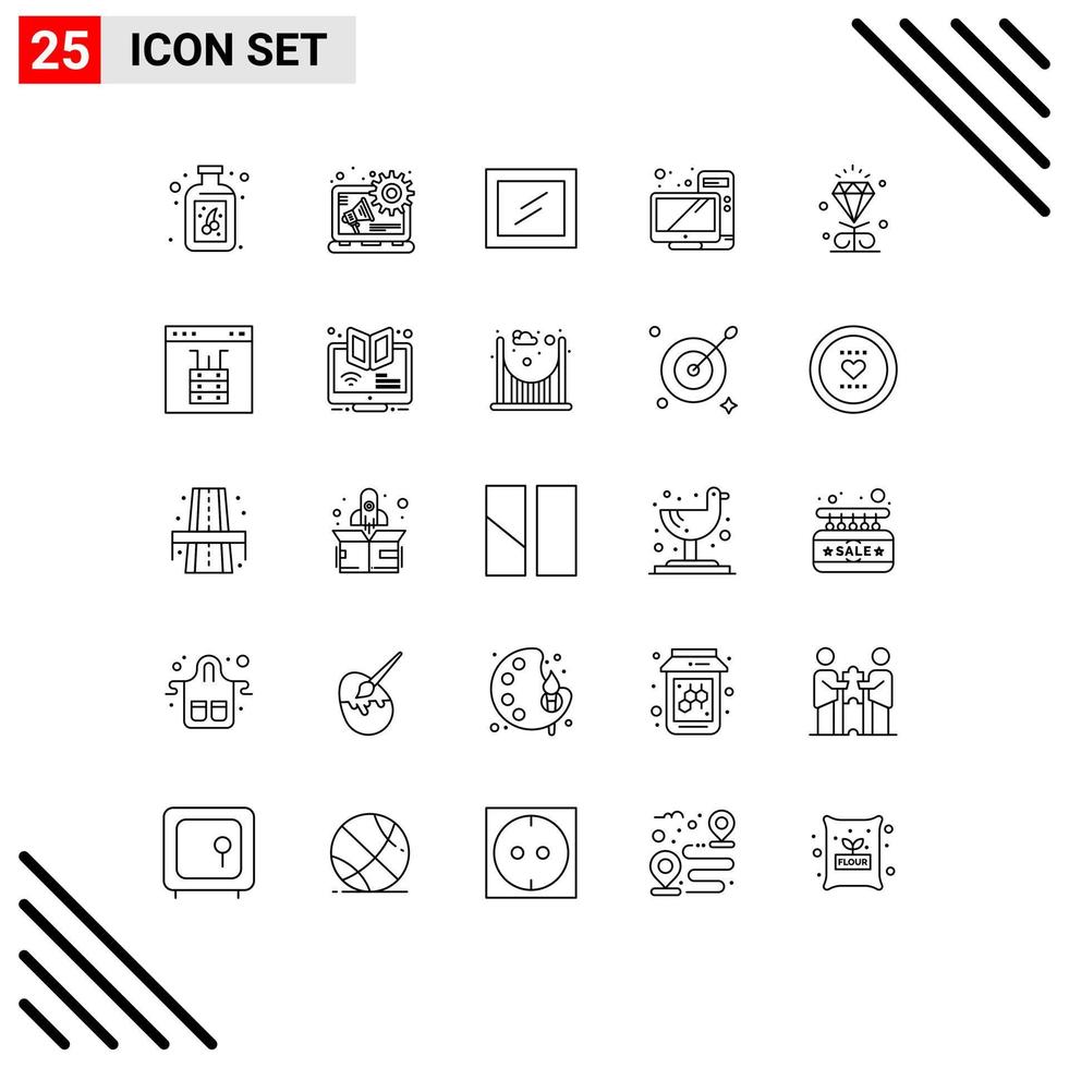 25 Universal Line Signs Symbols of cloud wedding computer heart diamond Editable Vector Design Elements