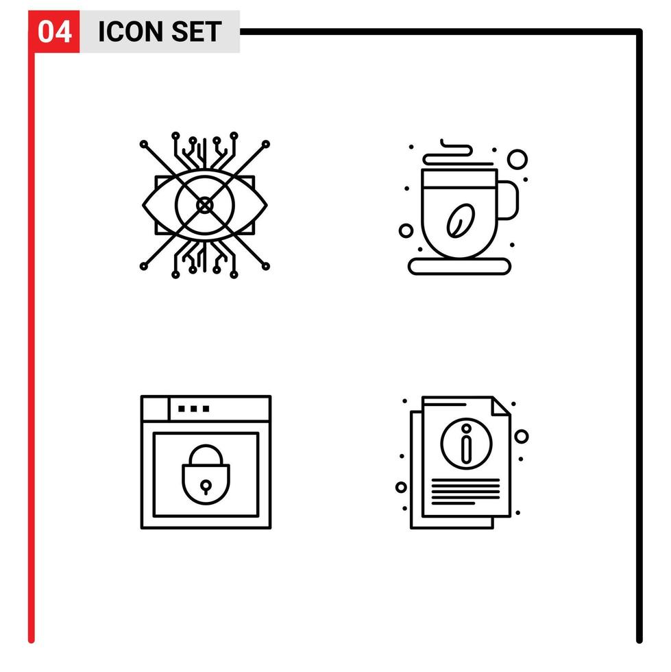 Editable Vector Line Pack of 4 Simple Filledline Flat Colors of ar internet eye hot shield Editable Vector Design Elements